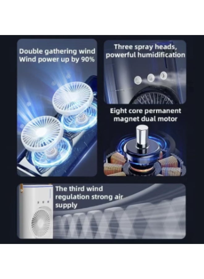 Denx Portable Double-Ended Spray Fan With Remote Control – Power by USB Type C Mist Cooling Tower Fan with 90° Rotation,– Mini Desktop Air Circulator, 280 ml Water Tank, 3 Air Speeds & 3 Cooling Mist, 90° Left and Right Rotation, 7 LED Mobile Air Conditioner for Room, Homes and Office - Image 4