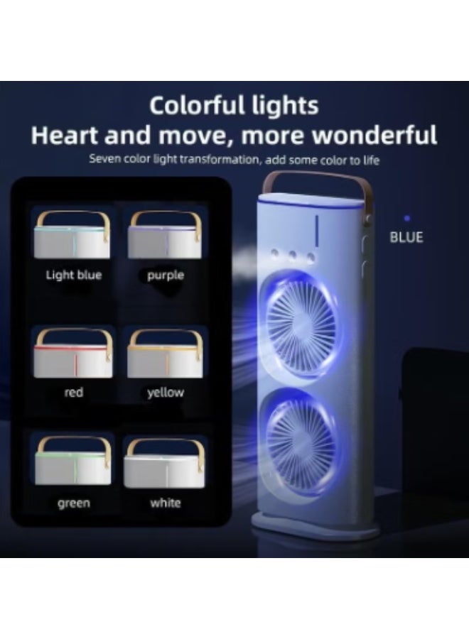 Denx Portable Double-Ended Spray Fan With Remote Control – Power by USB Type C Mist Cooling Tower Fan with 90° Rotation,– Mini Desktop Air Circulator, 280 ml Water Tank, 3 Air Speeds & 3 Cooling Mist, 90° Left and Right Rotation, 7 LED Mobile Air Conditioner for Room, Homes and Office - Image 2