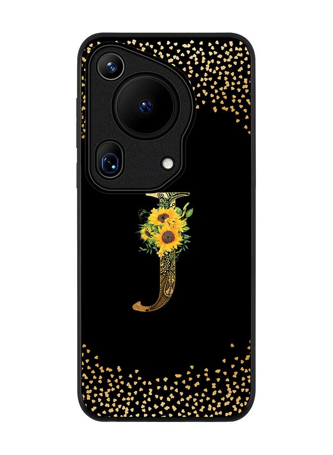 Stylizedd Rugged Black edge case for Huawei Pura 70 Ultra, Slim fit Case Flexible Cover - Custom Monogram Initial Letter Floral Pattern Alphabet - J ( Black ) - Image 1
