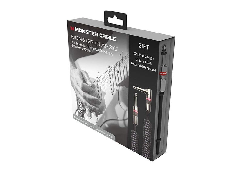 Monster Prolink Classic Instrument Guitar Cable - 21 ft Straight to Right Angle Instrument Cable. All Metal & Duraflex Outer Jacket. 90% Copper Braided Shield Monster Coiled Black Instrument Cable - Image 2