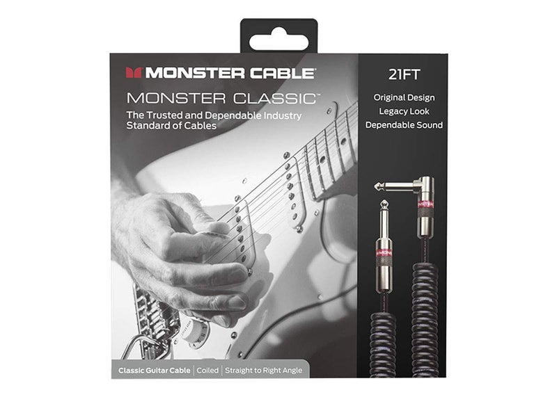 Monster Prolink Classic Instrument Guitar Cable - 21 ft Straight to Right Angle Instrument Cable. All Metal & Duraflex Outer Jacket. 90% Copper Braided Shield Monster Coiled Black Instrument Cable - Image 1