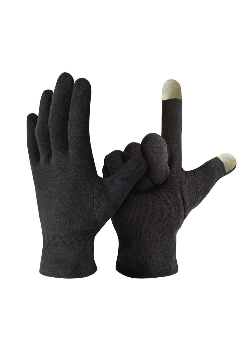 Evridwear EvridWear 100% Cotton Touchscreen Moisturizing Beauty Gloves with Elastic Cuff, Natural Cosmetic Therapy Gloves for Eczema SPA Dry Hands Care Overnight (Black, Small) 2 Pairs  - Image 1