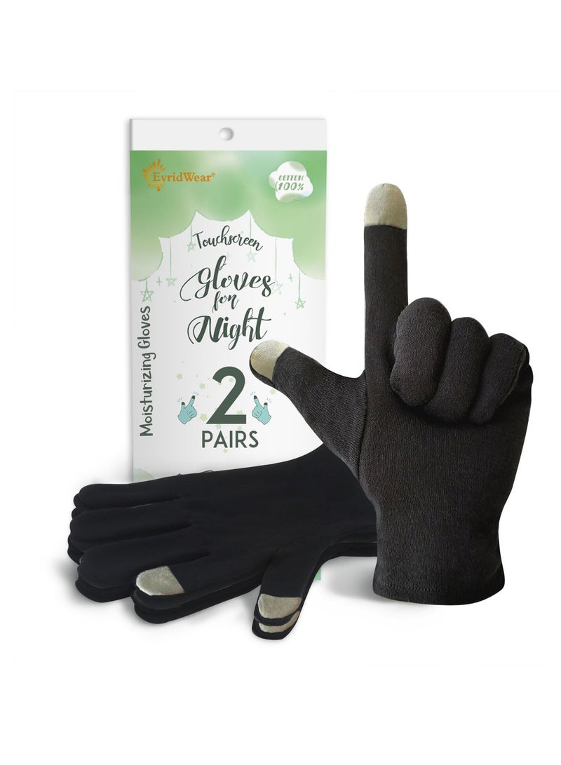 Evridwear EvridWear 100% Cotton Touchscreen Moisturizing Beauty Gloves with Elastic Cuff, Natural Cosmetic Therapy Gloves for Eczema SPA Dry Hands Care Overnight (Black, Small) 2 Pairs  - Image 2