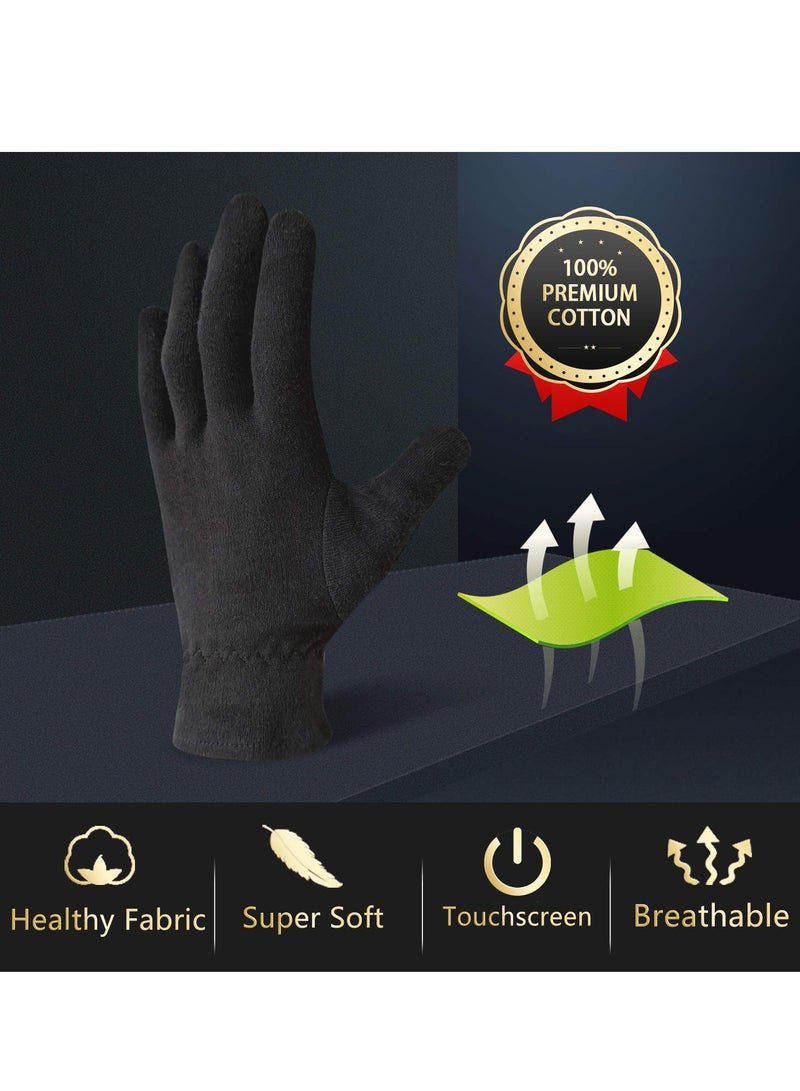 Evridwear EvridWear 100% Cotton Touchscreen Moisturizing Beauty Gloves with Elastic Cuff, Natural Cosmetic Therapy Gloves for Eczema SPA Dry Hands Care Overnight (Black, Small) 2 Pairs  - Image 4