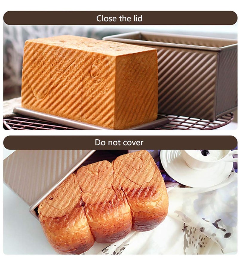 Cayanmydery Pullman Loaf Pan with Lid, Non-Stick Bakeware Golden Corrugated Carbon Steel Bread Toast Box Mold with Cover for Baking Bread, 1 lb Dough Capacity - Image 3