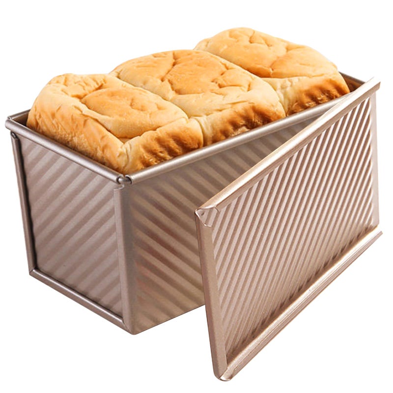 Cayanmydery Pullman Loaf Pan with Lid, Non-Stick Bakeware Golden Corrugated Carbon Steel Bread Toast Box Mold with Cover for Baking Bread, 1 lb Dough Capacity - Image 1