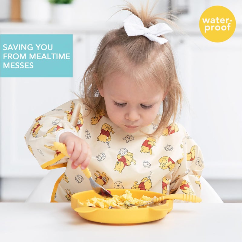 Bumkins Disney Sleeved Bib for Girl or Boy, Baby and Toddler for 6-24 Mos, Essential Must Have for Eating, Feeding, Baby Led Weaning, Long Sleeve Mess Saving Food Catcher, Winnie the Pooh Hunny - Image 3