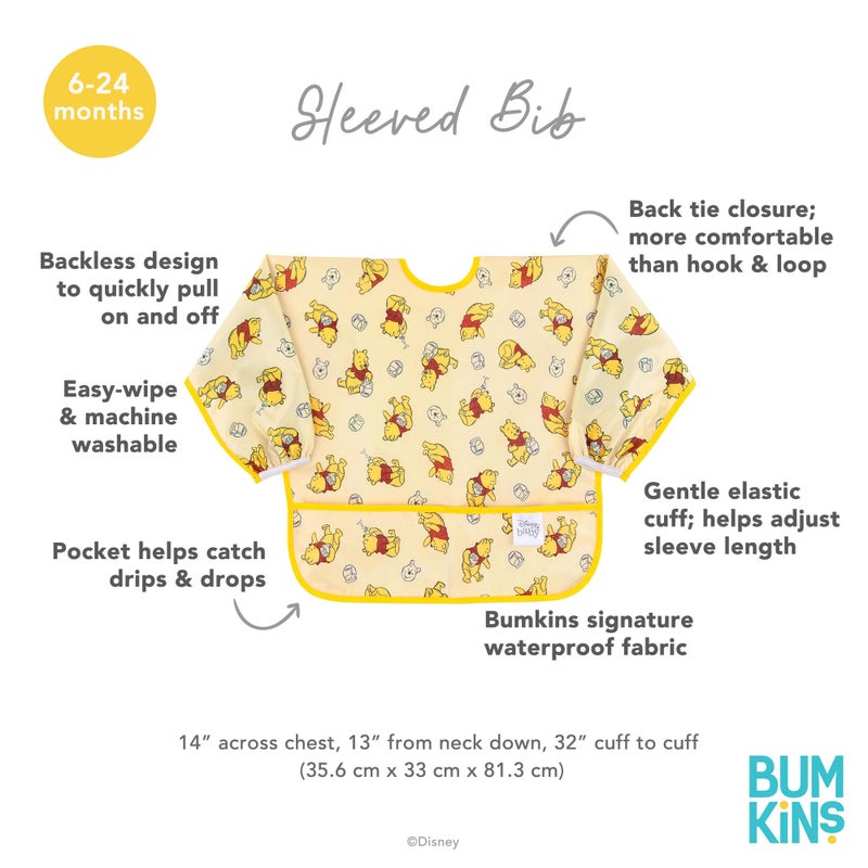 Bumkins Disney Sleeved Bib for Girl or Boy, Baby and Toddler for 6-24 Mos, Essential Must Have for Eating, Feeding, Baby Led Weaning, Long Sleeve Mess Saving Food Catcher, Winnie the Pooh Hunny - Image 5