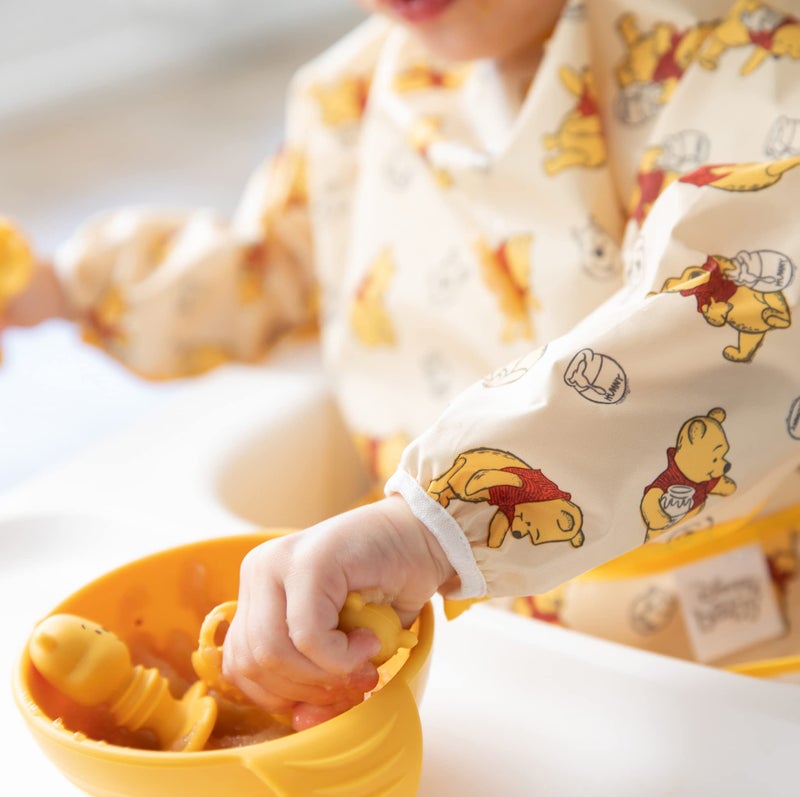 Bumkins Disney Sleeved Bib for Girl or Boy, Baby and Toddler for 6-24 Mos, Essential Must Have for Eating, Feeding, Baby Led Weaning, Long Sleeve Mess Saving Food Catcher, Winnie the Pooh Hunny - Image 2