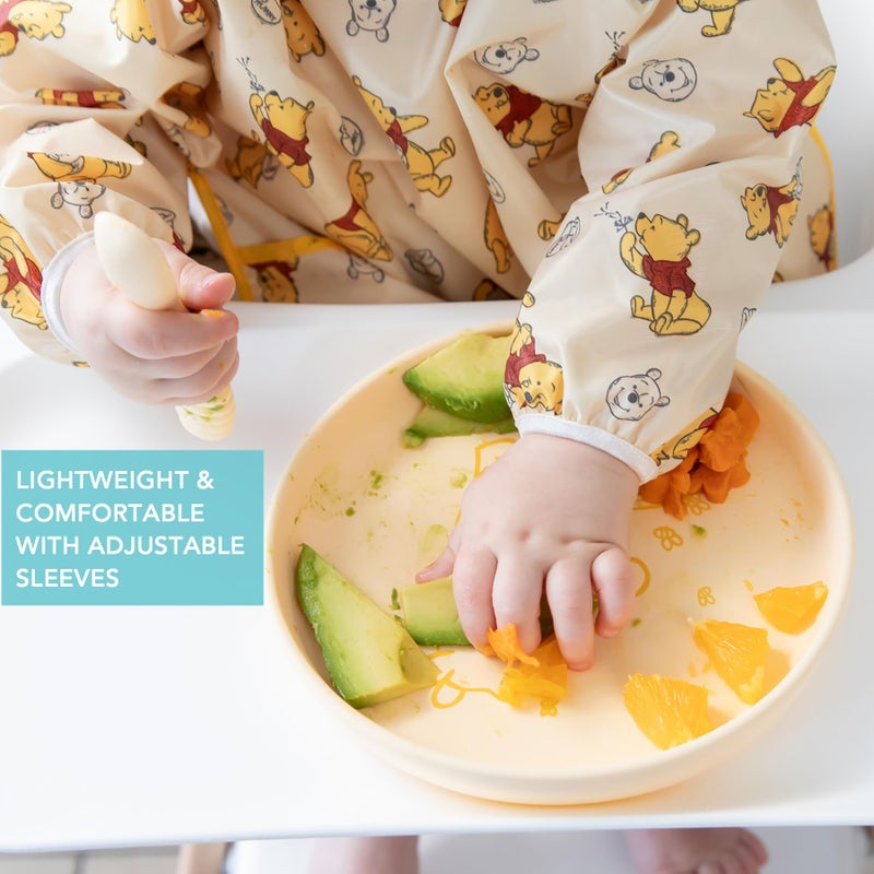 Bumkins Disney Sleeved Bib for Girl or Boy, Baby and Toddler for 6-24 Mos, Essential Must Have for Eating, Feeding, Baby Led Weaning, Long Sleeve Mess Saving Food Catcher, Winnie the Pooh Hunny - Image 4