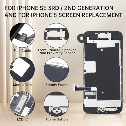 DGSCSMY for iPhone SE 3rd / 2nd Generation and for iPhone 8 Screen Replacement with Home Button 4.7" SE3 LCD Display SE 2022 3D Touch Digitizer with Ear Speaker Front Camera Full Repair Tools Kit - Image 2