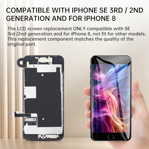 DGSCSMY for iPhone SE 3rd / 2nd Generation and for iPhone 8 Screen Replacement with Home Button 4.7" SE3 LCD Display SE 2022 3D Touch Digitizer with Ear Speaker Front Camera Full Repair Tools Kit - Image 4