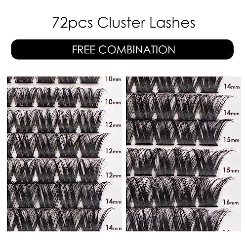 Magnetic SL Cluster Lashes 72 Individual Lashes Clusters Eyelash Extensions False Eyelashes DIY Lash Extension Reusable False Eyelashes Natural Look Mix 10-16mm C D Curl-DM27 - Image 2