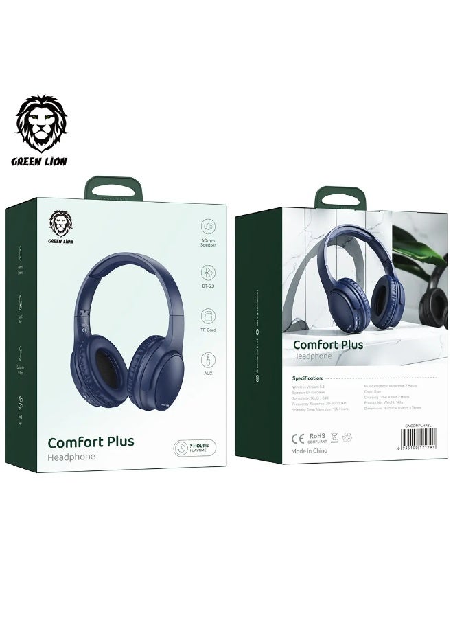 GREEN LION Comfort Plus Headphone Wireless Version 5.3 4mm Speaker 7 Hours Playtime Thin & Light Comfortable to Wear with Control Buttons - Blue - Image 3