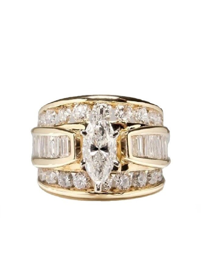 Hsitgexf Wedding Ring Set for Women 14K Gold Plated Marquise Cut CZ Engagement Rings Bridal Set Anniversary Promise Wideband Rings for Her (US Size 6) - Image 1