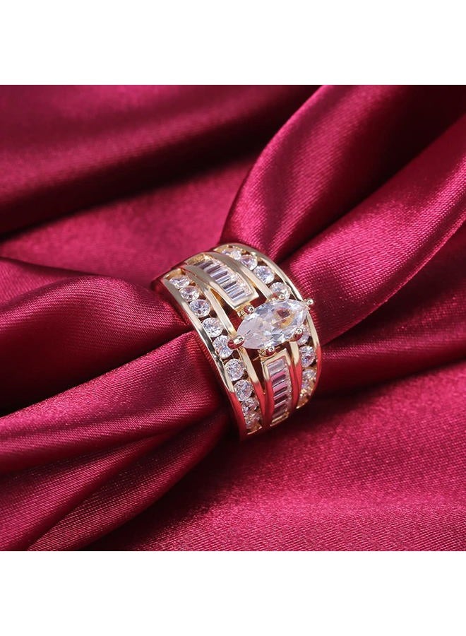Hsitgexf Wedding Ring Set for Women 14K Gold Plated Marquise Cut CZ Engagement Rings Bridal Set Anniversary Promise Wideband Rings for Her (US Size 6) - Image 4