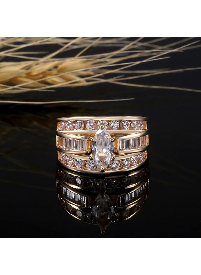 Hsitgexf Wedding Ring Set for Women 14K Gold Plated Marquise Cut CZ Engagement Rings Bridal Set Anniversary Promise Wideband Rings for Her (US Size 6) - Image 5