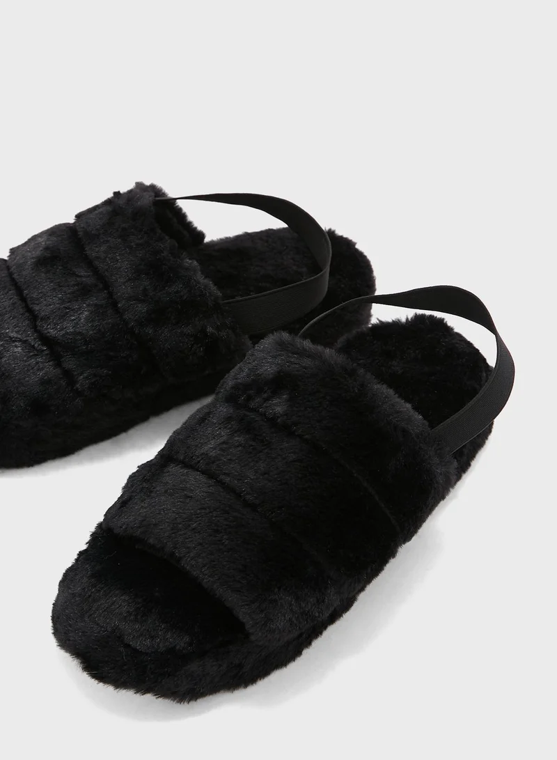 Ginger Quilted Furry Slingback Bedroom Slipper