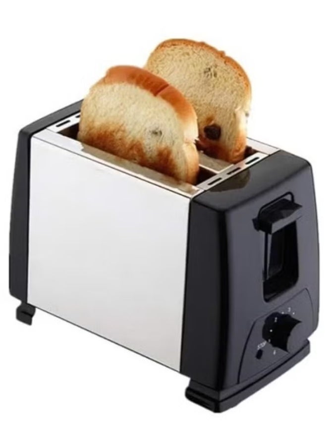 Two-slice stainless steel toaster with double-sided heating, extra-wide 30mm slot, 6 browning levels, defrost/reheat/cancel functions, removable crumb tray, sleek and compact design, black color - Image 1