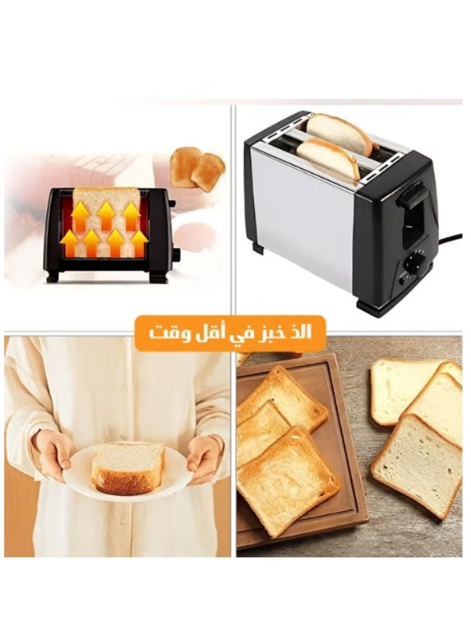 Two-slice stainless steel toaster with double-sided heating, extra-wide 30mm slot, 6 browning levels, defrost/reheat/cancel functions, removable crumb tray, sleek and compact design, black color - Image 3