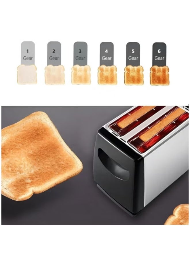 Two-slice stainless steel toaster with double-sided heating, extra-wide 30mm slot, 6 browning levels, defrost/reheat/cancel functions, removable crumb tray, sleek and compact design, black color - Image 2