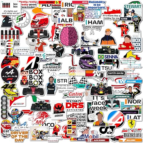 WallDesign Ultimate F1 Racing Sticker Set Collection of 118 - Mobile, Laptop, Accessories, Gifting - Durable, Laminated, Quality Printed Vinyl for True Racing Fans, self-adhesive, 2 inch - Image 1