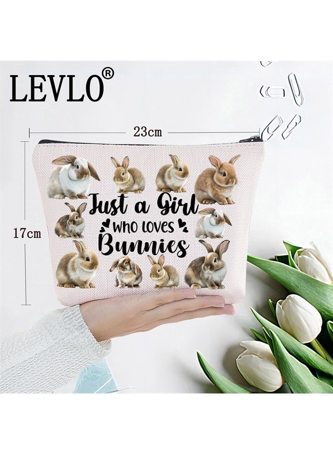LEVLO Funny Bunny Cosmetic Bag Animal Lover Gift Just A Girl Who Loves Bunnies Makeup Zipper Pouch Bag Bunny Lover Gift (Bunnies) - Image 2