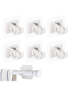 Bukela Self Adhesive Curtain Rod Bracket, 6 Pcs Nail Free Adjustable Rod Bracket Holder, Adjustable Drapery Towel Holder Fixing Hook for Home Bathroom Kitchen Hotel (White)  - Image 1