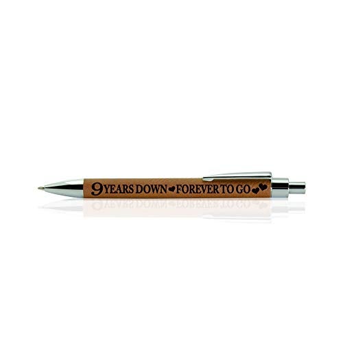 KATE POSH - 9 Years Down, Forever to Go Engraved Leather Pen, Our 9th Wedding Anniversary, 9 Years as Husband & Wife, Gifts for Her, Him & Couples, Rawhide - Image 3