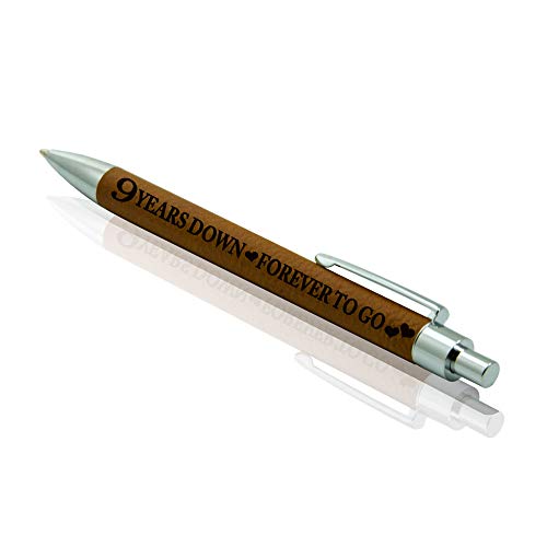KATE POSH - 9 Years Down, Forever to Go Engraved Leather Pen, Our 9th Wedding Anniversary, 9 Years as Husband & Wife, Gifts for Her, Him & Couples, Rawhide - Image 2