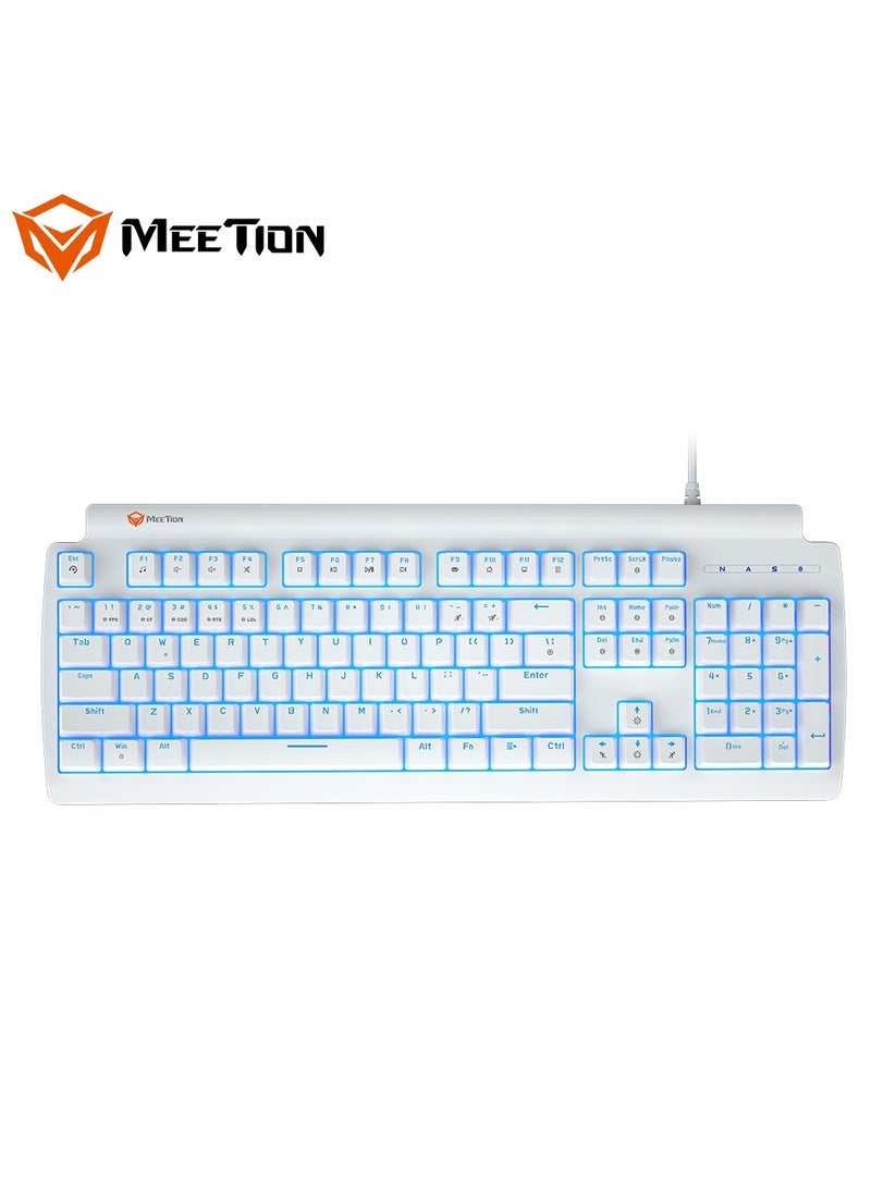 ميشين Meetion MK600 Mechanical Keyboard Anti-ghosting Full keys No. of keys 104/105 Keyboard Type Blue Light White Body OS Compatibility Windows XP/Vista/7/8/10  MAC OS X Interface USB - Image 2