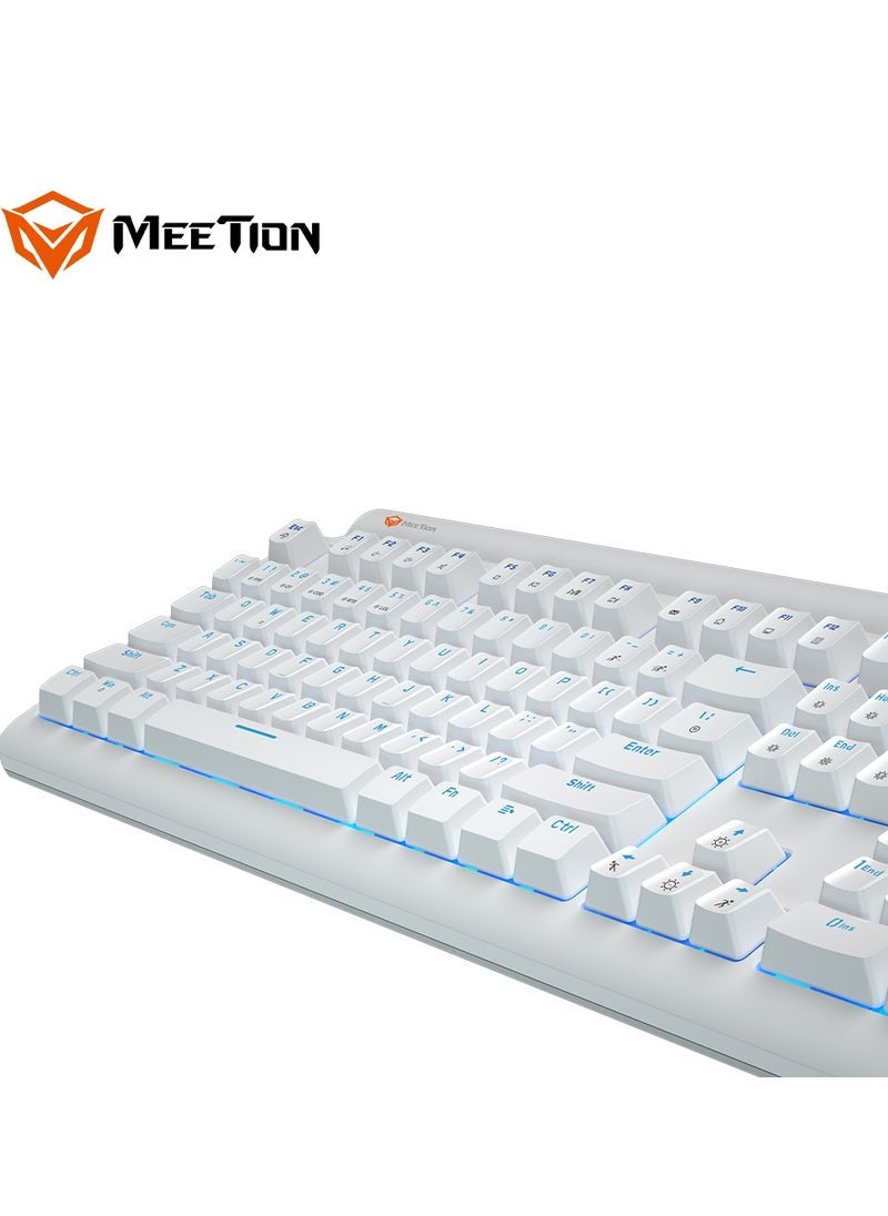 ميشين Meetion MK600 Mechanical Keyboard Anti-ghosting Full keys No. of keys 104/105 Keyboard Type Blue Light White Body OS Compatibility Windows XP/Vista/7/8/10  MAC OS X Interface USB - Image 4