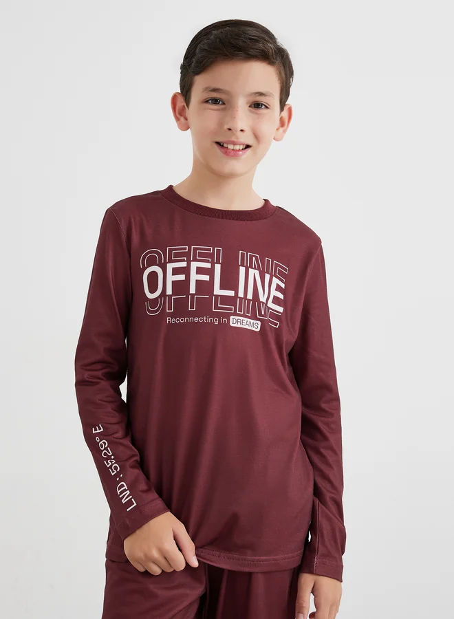 ستايلي Styli Boys Red Slogan Print T-Shirt and Pyjama Set