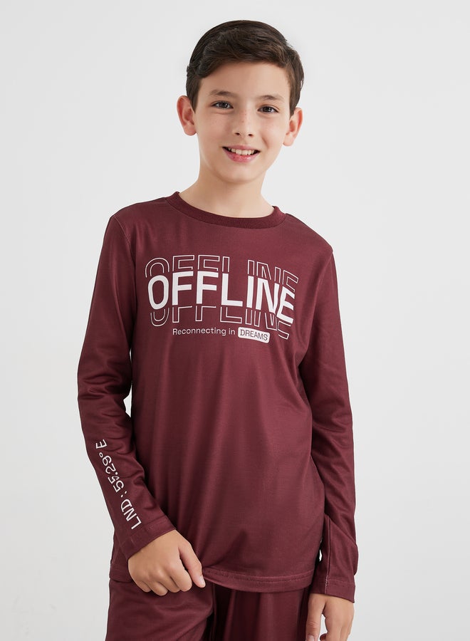 Styli Boys Red Slogan Print T-Shirt and Pyjama Set - Image 2