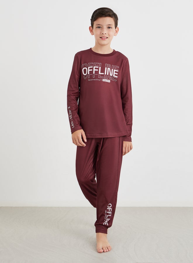 Styli Boys Red Slogan Print T-Shirt and Pyjama Set - Image 1