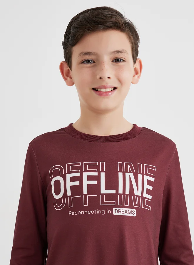 Styli Styli Boys Red Slogan Print T-Shirt and Pyjama Set