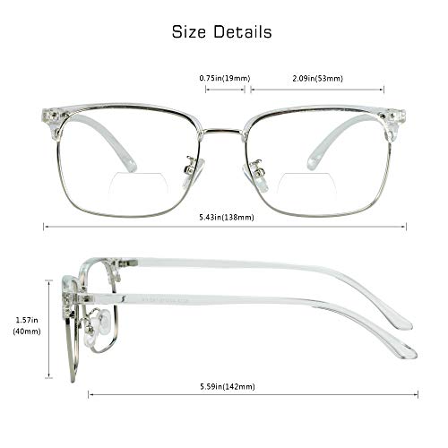 VisionGlobal Bifocal Reading Glasses for Women/DownMen, Computer Reading Glasses, Classic Retro Square Eyewear Reduce Fatigue (Clear, Up+0.00/Down+1.00 Magnification) - Image 5