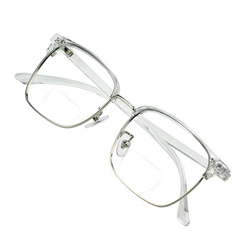 VisionGlobal Bifocal Reading Glasses for Women/DownMen, Computer Reading Glasses, Classic Retro Square Eyewear Reduce Fatigue (Clear, Up+0.00/Down+1.00 Magnification) - Image 1