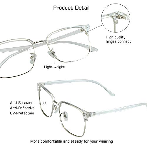 VisionGlobal Bifocal Reading Glasses for Women/DownMen, Computer Reading Glasses, Classic Retro Square Eyewear Reduce Fatigue (Clear, Up+0.00/Down+1.00 Magnification) - Image 3