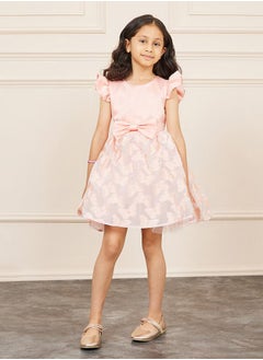 Styli Butterfly Embroidery Bow Detail A-Line Dress with Tie Up  - Image 2