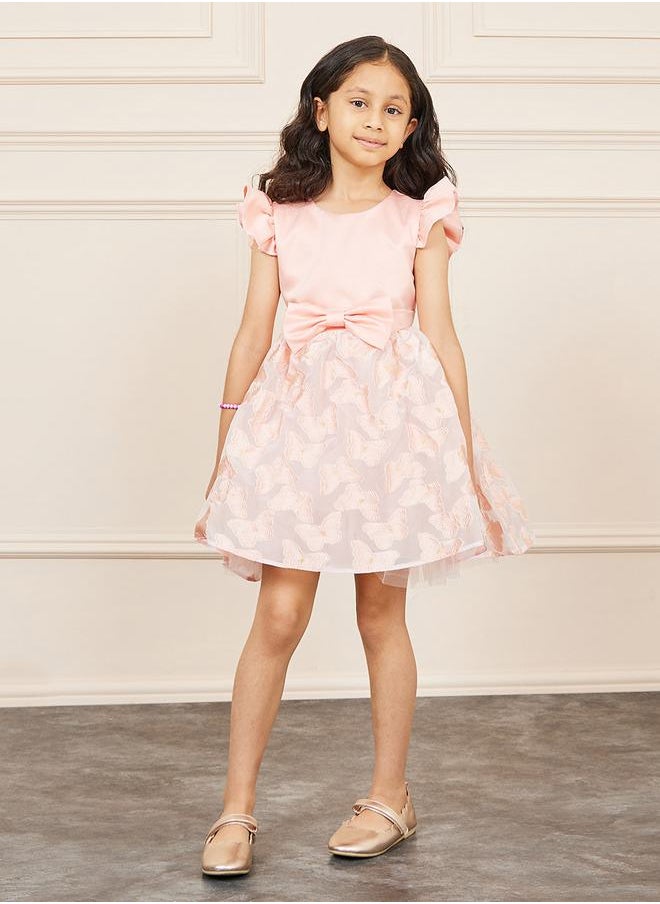 Styli Butterfly Embroidery Bow Detail A-Line Dress with Tie Up  - Image 2