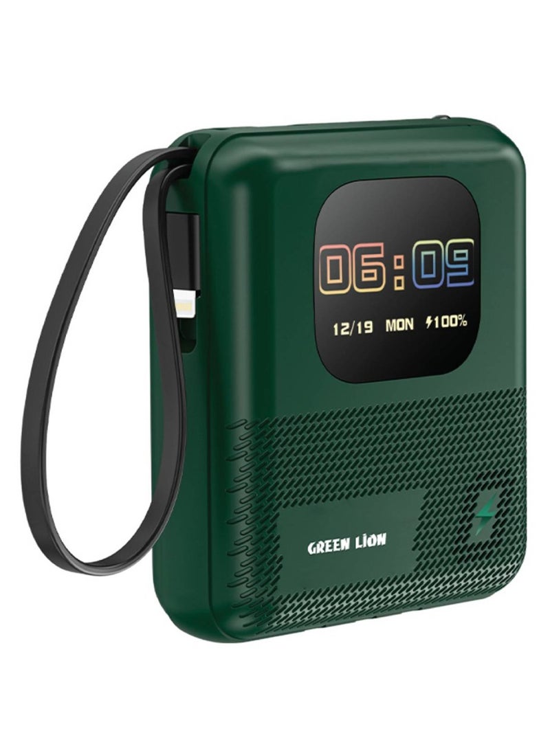 GREEN LION Green Lion Smart Touch Screen 10000mAh Power Bank & Mini Speaker, Smart Charger, 4GB Memory, Built-in Cables (Type-C/Lightning/USB), Bluetooth Call & Multi Touch, PD 20W Charging, Connect With Phone Through the App, Notifications, Games, For iPhone, Samsung & Android Phones - Green  - Image 1