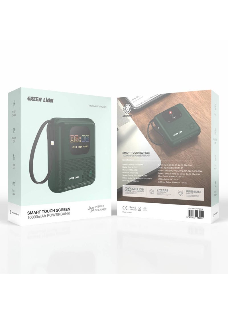 GREEN LION Green Lion Smart Touch Screen 10000mAh Power Bank & Mini Speaker, Smart Charger, 4GB Memory, Built-in Cables (Type-C/Lightning/USB), Bluetooth Call & Multi Touch, PD 20W Charging, Connect With Phone Through the App, Notifications, Games, For iPhone, Samsung & Android Phones - Green  - Image 2