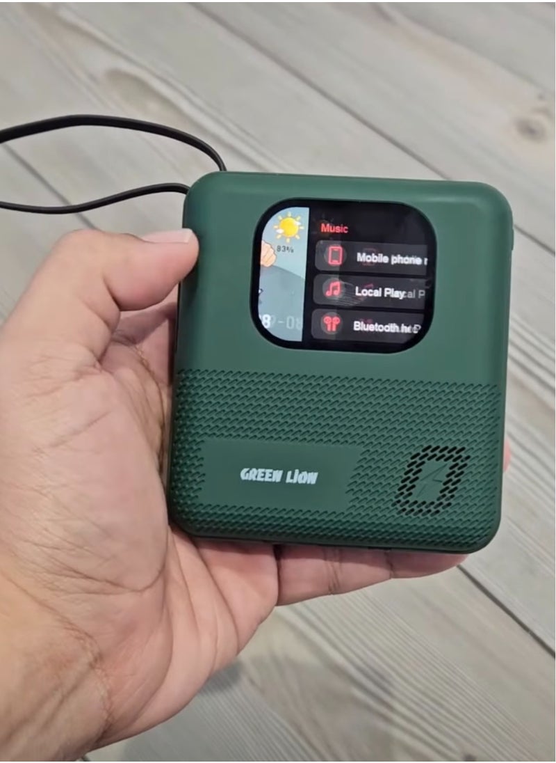 GREEN LION - Green Lion Smart Touch Screen 10000mAh Power Bank & Mini Speaker, Smart Charger, 4GB Memory, Built-in Cables (Type-C/Lightning/USB), Bluetooth Call & Multi Touch, PD 20W Charging, Connect With Phone Through the App, Notifications, Games, For iPhone, Samsung & Android Phones - Green - Image 1