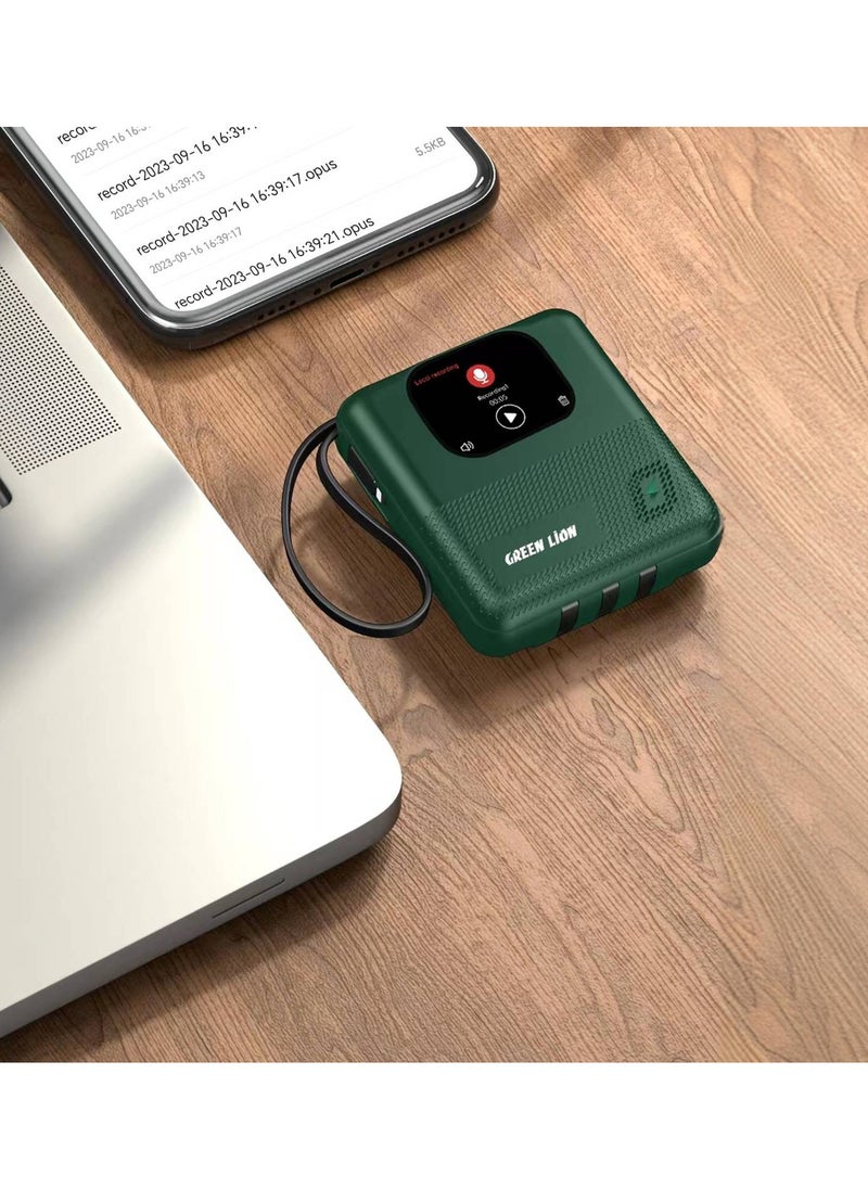 GREEN LION - Green Lion Smart Touch Screen 10000mAh Power Bank & Mini Speaker, Smart Charger, 4GB Memory, Built-in Cables (Type-C/Lightning/USB), Bluetooth Call & Multi Touch, PD 20W Charging, Connect With Phone Through the App, Notifications, Games, For iPhone, Samsung & Android Phones - Green - Image 1