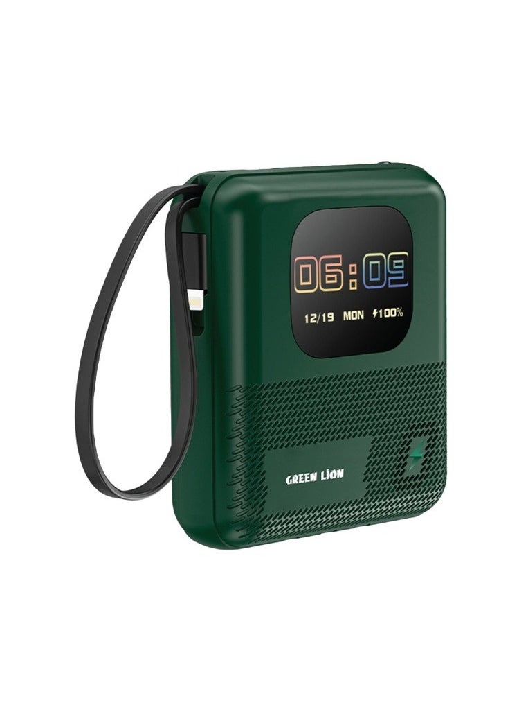 GREEN LION - Green Lion Smart Touch Screen 10000mAh Power Bank & Mini Speaker, Smart Charger, 4GB Memory, Built-in Cables (Type-C/Lightning/USB), Bluetooth Call & Multi Touch, PD 20W Charging, Connect With Phone Through the App, Notifications, Games, For iPhone, Samsung & Android Phones - Green - Image 1