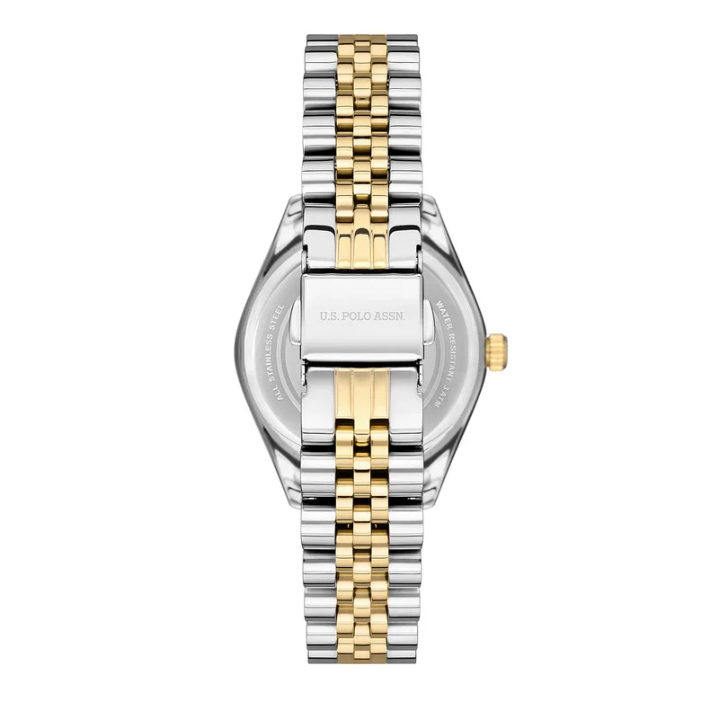 U.S. Polo Assn. USPA Analog Watch For Women With Green Dial And Silver & Gold Bracelet 34 MM- 5 Atm Water Resistance - USPA2045-04