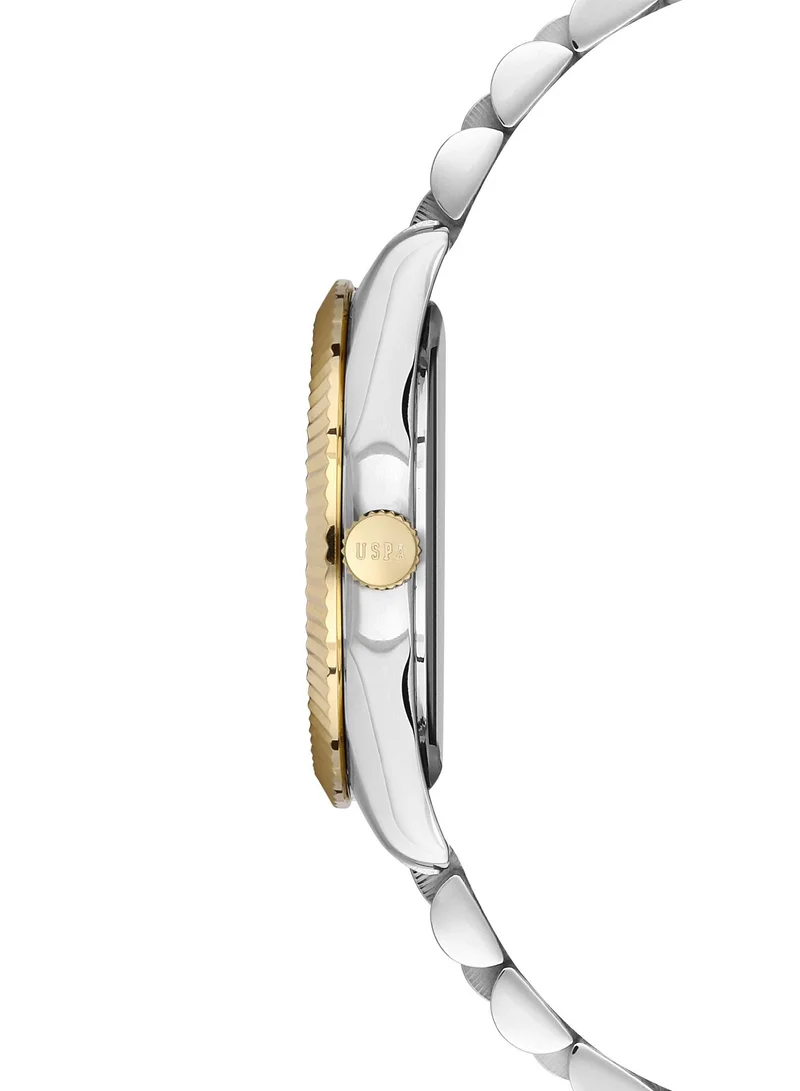 U.S. Polo Assn. USPA Analog Watch For Women With Green Dial And Silver & Gold Bracelet 34 MM- 5 Atm Water Resistance - USPA2045-04