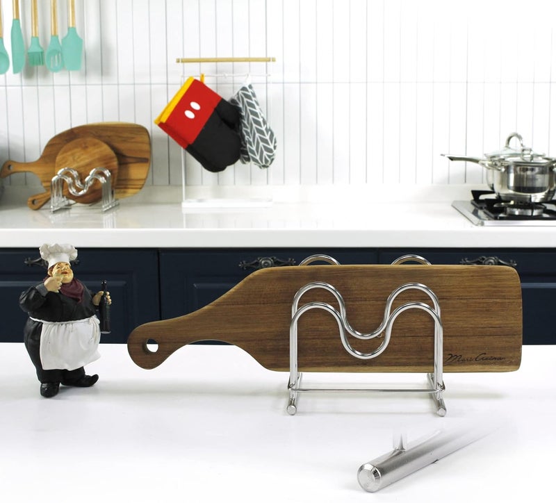 LENITH 304 Stainless Steel Wire Cutting Board Holder, Cutting Board Rack Organizer Kitchen with 2 Sectional - Image 2
