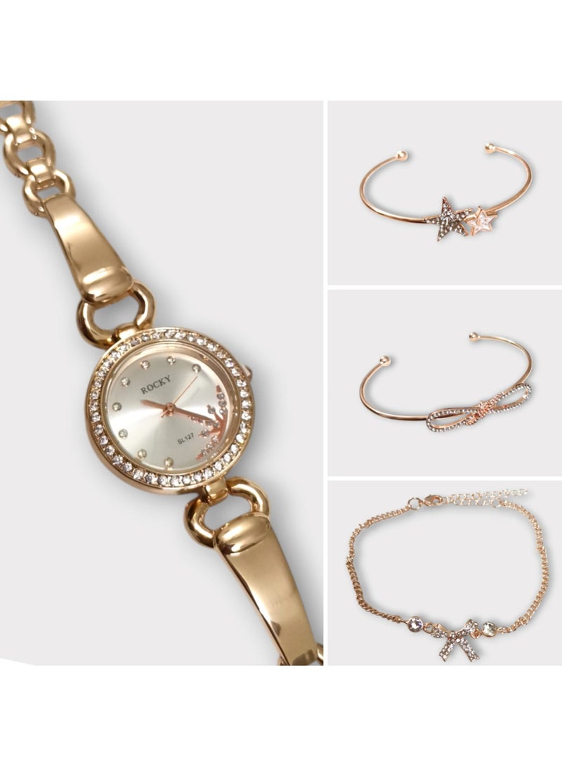 روكي طقم نسائي ماركة روكي يتكون من ساعة ومجموعة من الاساور من الستانلس ستيل - Image 3